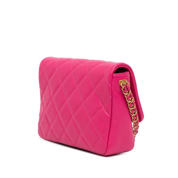 Pre-owned Chanel Small Quilted Caviar Chain Melody Flap Pink