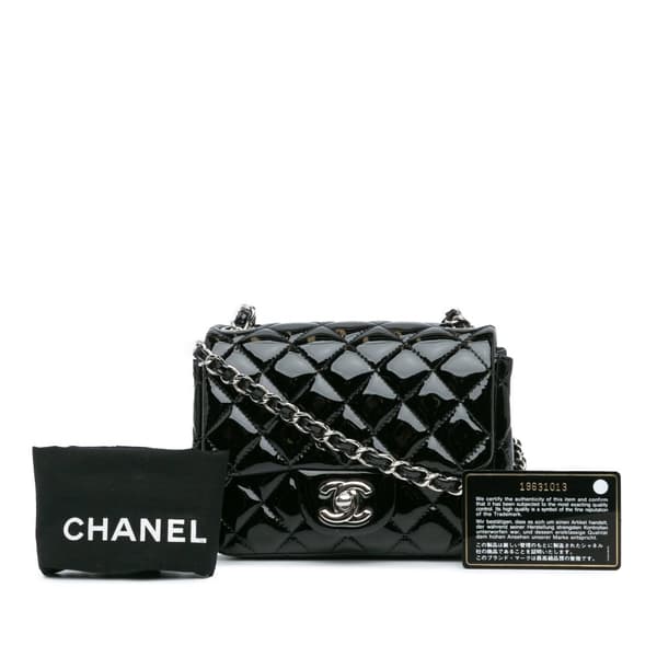 Pre-owned Chanel Mini Square Classic Patent Single Flap Black