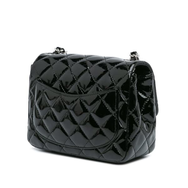 Pre-owned Chanel Mini Square Classic Patent Single Flap Black