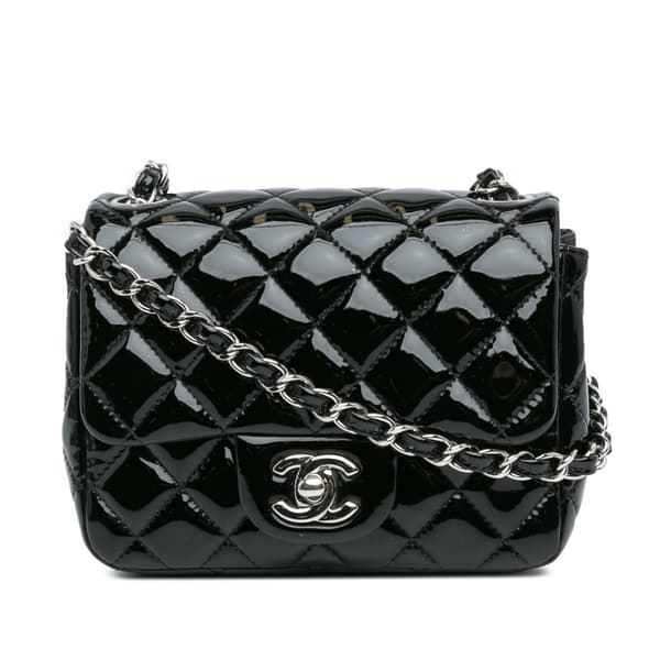 Pre-owned Chanel Mini Square Classic Patent Single Flap Black