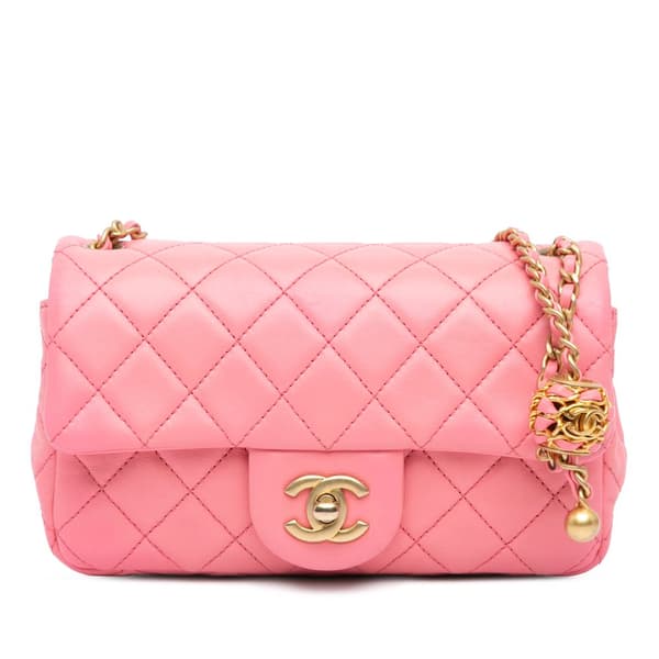 Pre-owned Chanel Mini Rectangular Classic Lambskin Pearl Crush Single Flap Pink