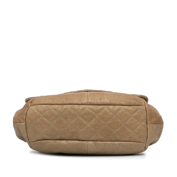 Pre-owned Chanel Grained Metallic Calfskin Trianon Messenger Flap Gold
