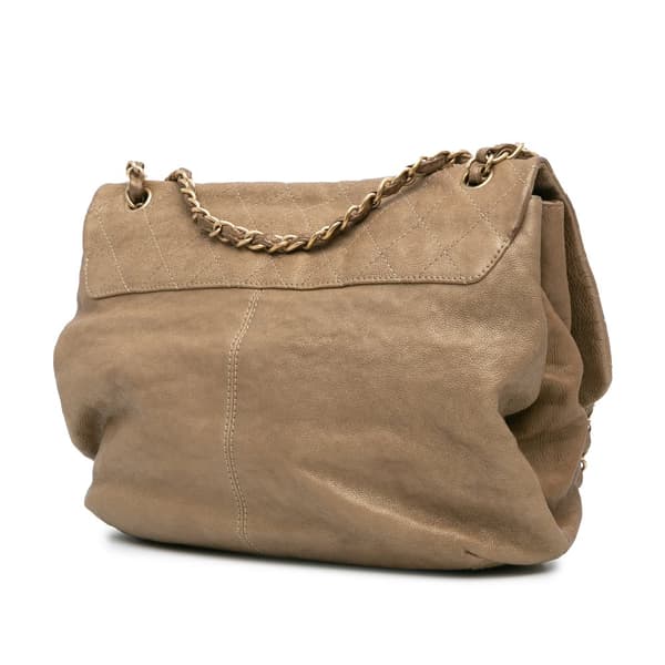 Pre-owned Chanel Grained Metallic Calfskin Trianon Messenger Flap Gold