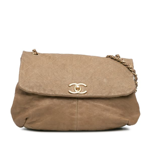 Pre-owned Chanel Grained Metallic Calfskin Trianon Messenger Flap Gold