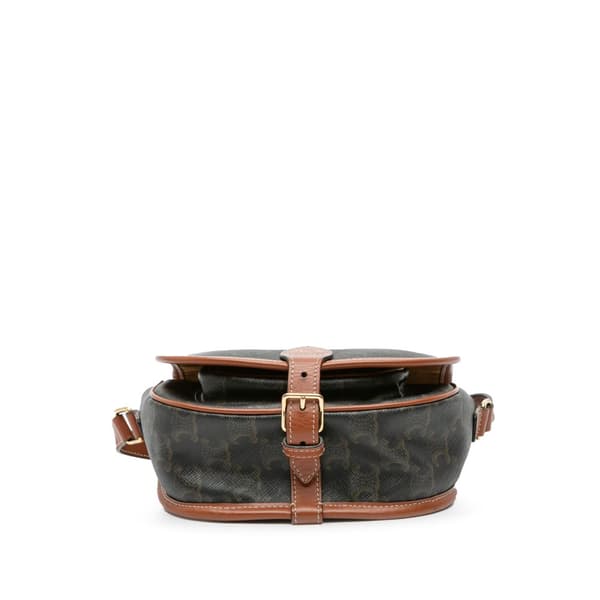 Pre-owned Celine Medium Triomphe Coated Canvas Folco Crossbody Brown