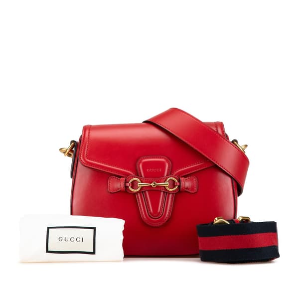 Pre-owned Gucci Medium Leather Lady Web Crossbody Red