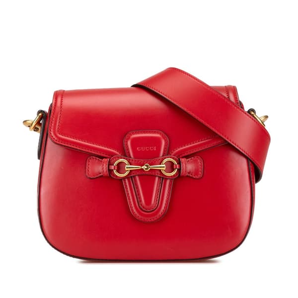 Pre-owned Gucci Medium Leather Lady Web Crossbody Red