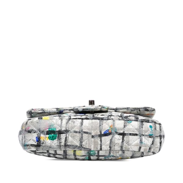 Pre-owned Chanel Mini Rectangular Calfskin Hand Painted Graffiti Flap White