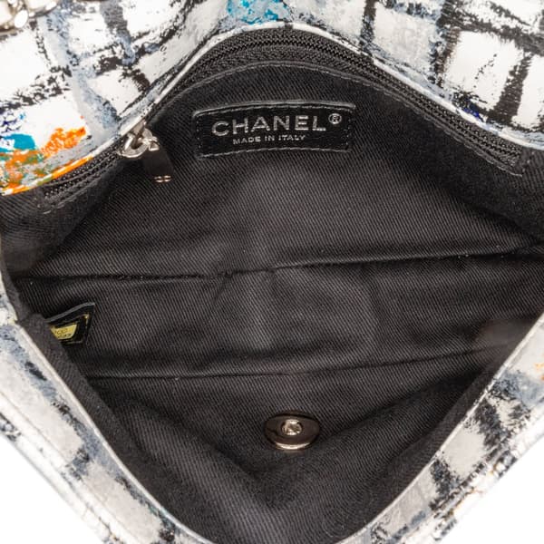 Pre-owned Chanel Mini Rectangular Calfskin Hand Painted Graffiti Flap White