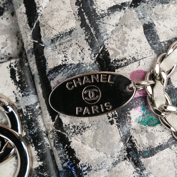 Pre-owned Chanel Mini Rectangular Calfskin Hand Painted Graffiti Flap White