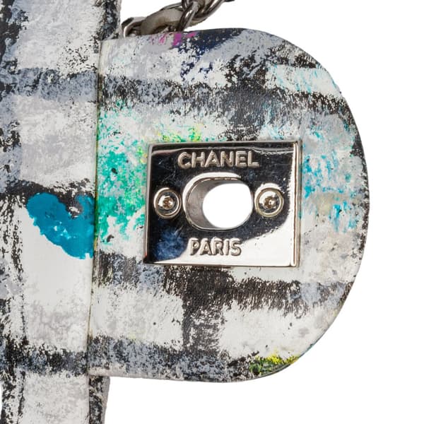 Pre-owned Chanel Mini Rectangular Calfskin Hand Painted Graffiti Flap White