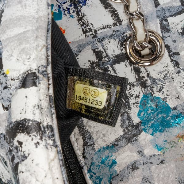 Pre-owned Chanel Mini Rectangular Calfskin Hand Painted Graffiti Flap White
