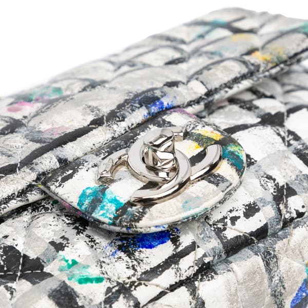 Pre-owned Chanel Mini Rectangular Calfskin Hand Painted Graffiti Flap White