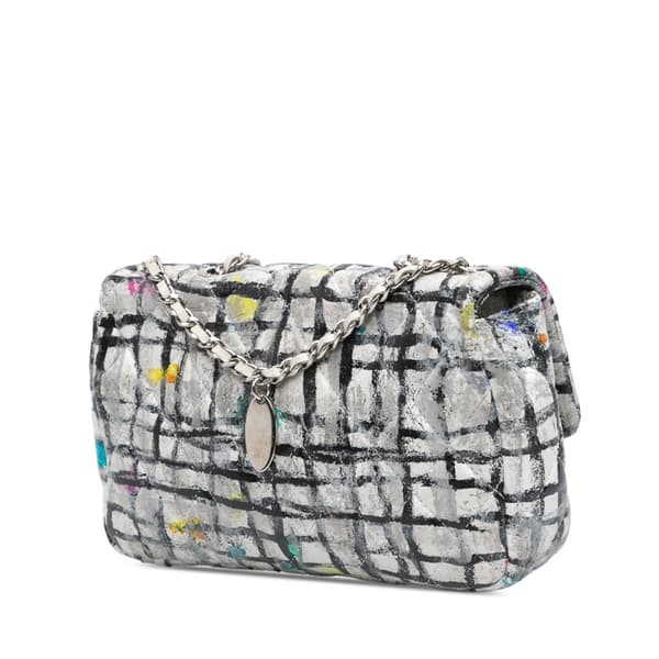 Pre-owned Chanel Mini Rectangular Calfskin Hand Painted Graffiti Flap White