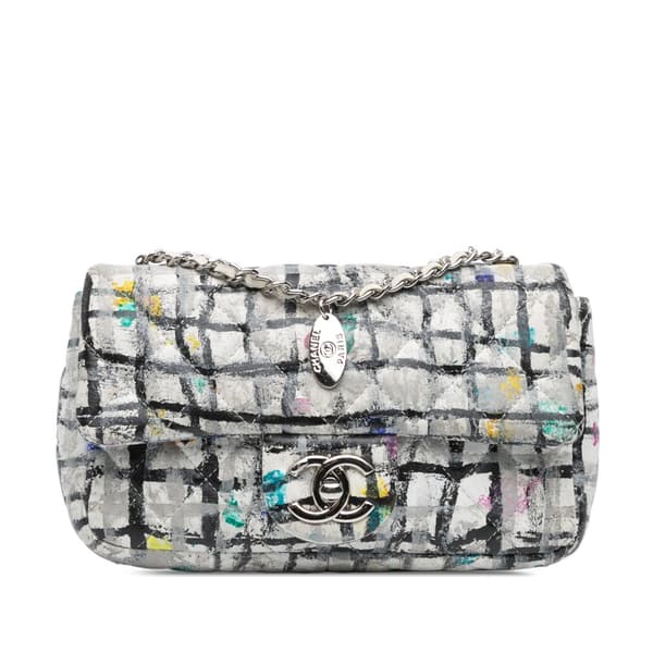Pre-owned Chanel Mini Rectangular Calfskin Hand Painted Graffiti Flap White