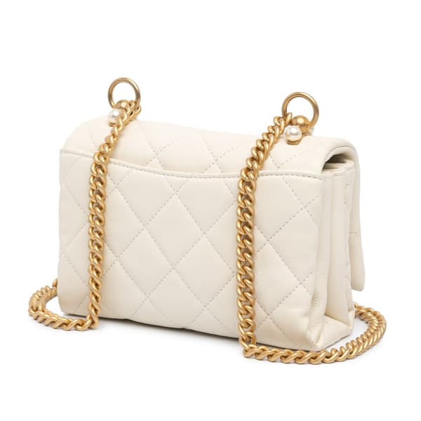 Pre-owned Chanel Mini Quilted Calfskin Pearl CC Accordion Flap White