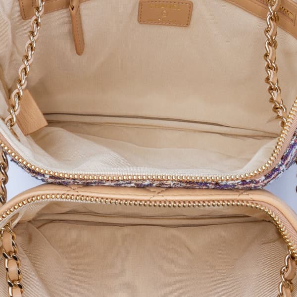 Pre-owned Chanel Quilted Lambskin and Tweed Double Case with Chain Brown