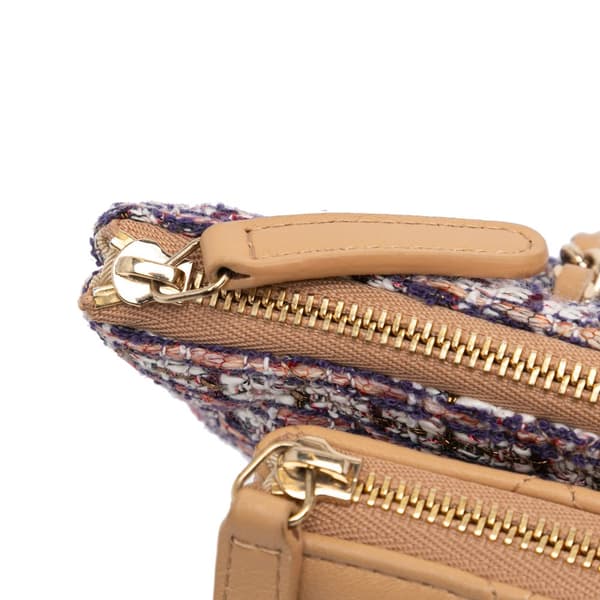 Pre-owned Chanel Quilted Lambskin and Tweed Double Case with Chain Brown