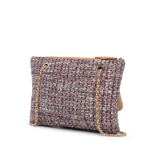 Pre-owned Chanel Quilted Lambskin and Tweed Double Case with Chain Brown