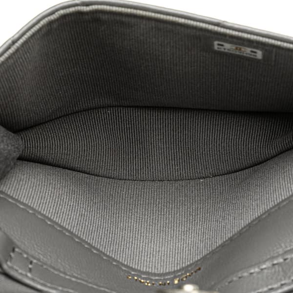 Pre-owned Chanel Lambskin 19 Flap Coin Purse With Chain Gray