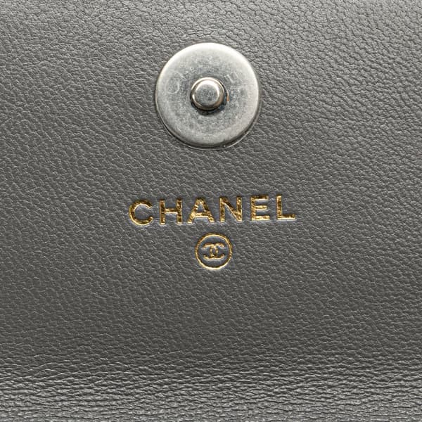 Pre-owned Chanel Lambskin 19 Flap Coin Purse With Chain Gray