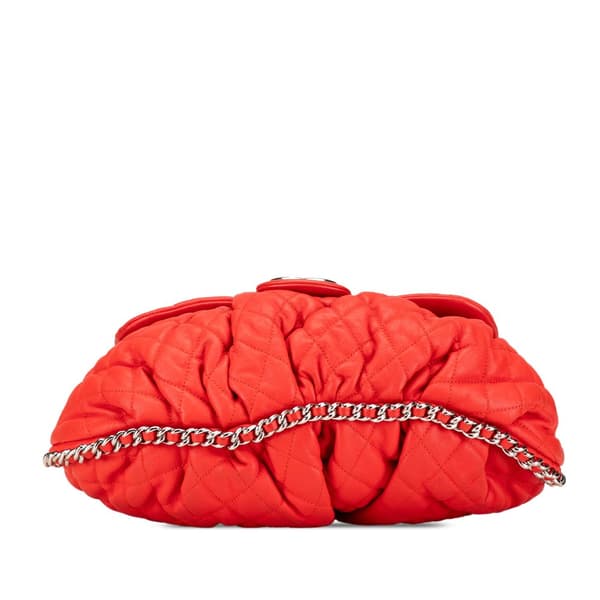Pre-owned Chanel Large Quilted Lambskin Chain Around Flap Red