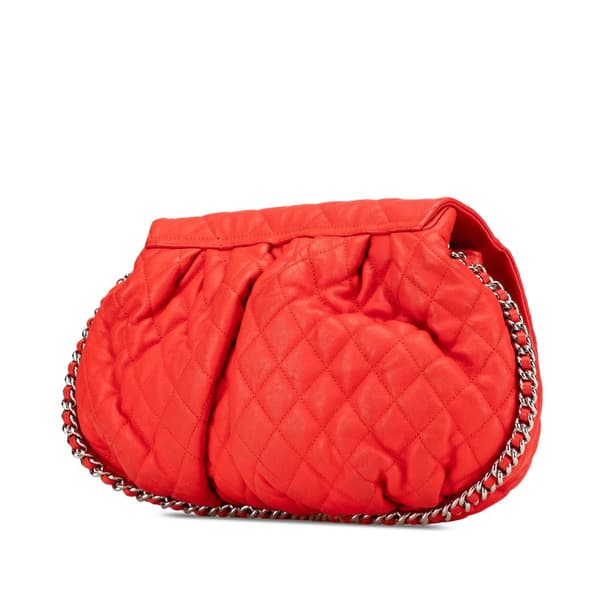 Pre-owned Chanel Large Quilted Lambskin Chain Around Flap Red