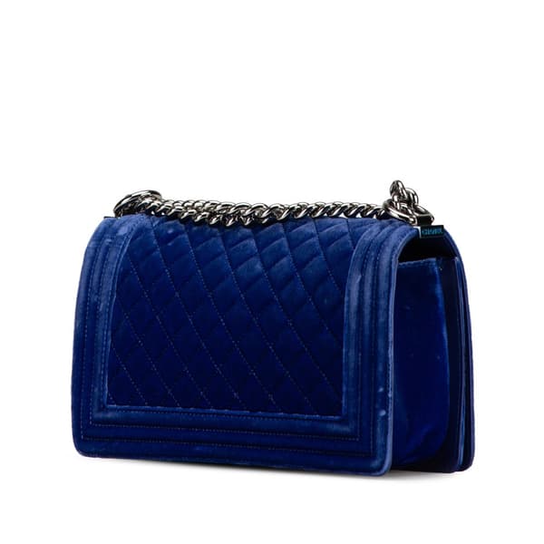 Pre-owned Chanel Old Medium Quilted Velvet Boy Flap Blue
