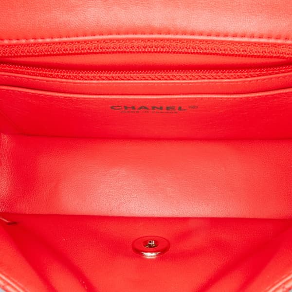 Pre-owned Chanel Mini Rectangular Classic Lambskin Single Flap Red