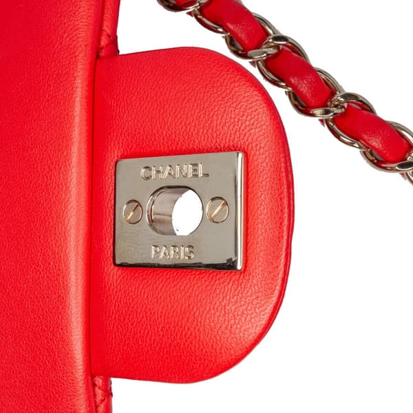Pre-owned Chanel Mini Rectangular Classic Lambskin Single Flap Red
