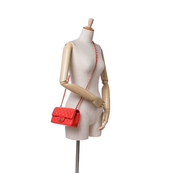 Pre-owned Chanel Mini Rectangular Classic Lambskin Single Flap Red