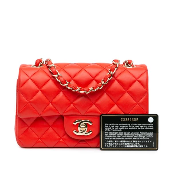 Pre-owned Chanel Mini Rectangular Classic Lambskin Single Flap Red