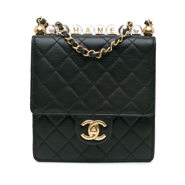 Pre-owned Chanel Quilted Goatskin Chic Pearls Flap Black