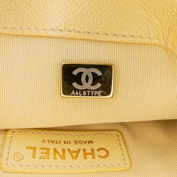 Pre-owned Chanel Small Quilted Caviar Chain Melody Flap Yellow