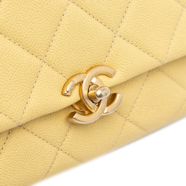 Pre-owned Chanel Small Quilted Caviar Chain Melody Flap Yellow