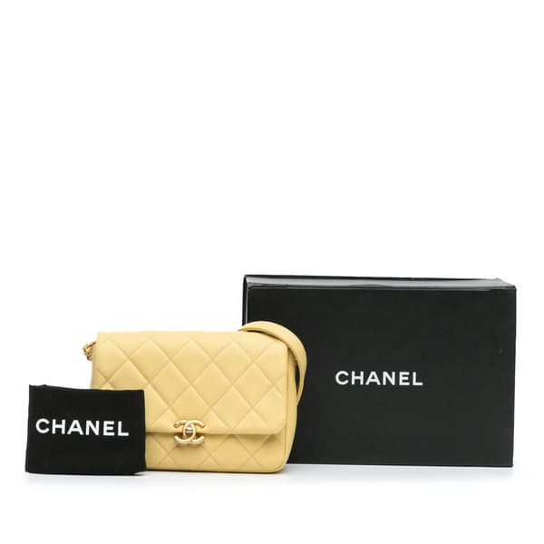 Pre-owned Chanel Small Quilted Caviar Chain Melody Flap Yellow