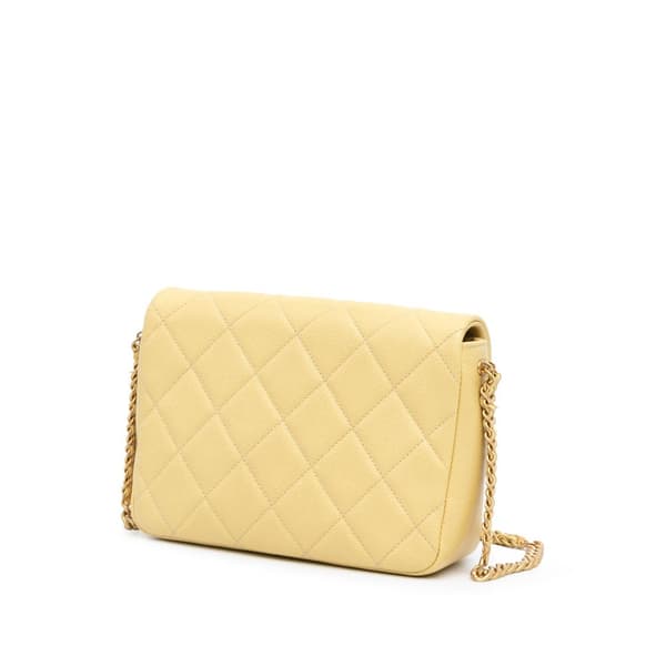Pre-owned Chanel Small Quilted Caviar Chain Melody Flap Yellow