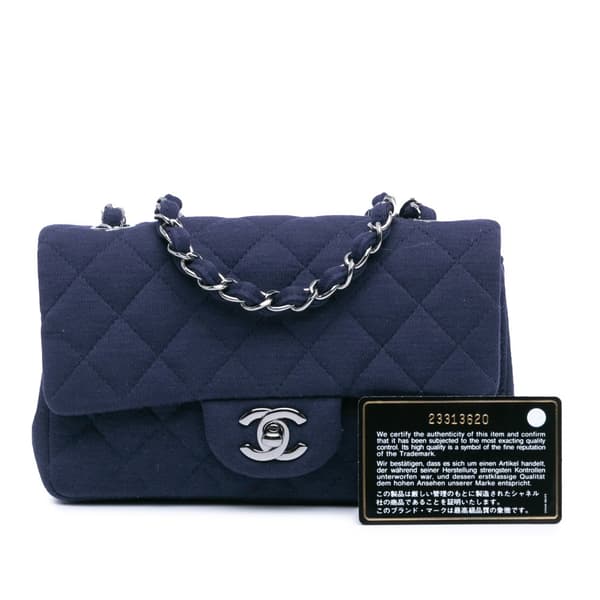 Pre-owned Chanel Mini Rectangular Classic Jersey Single Flap Blue