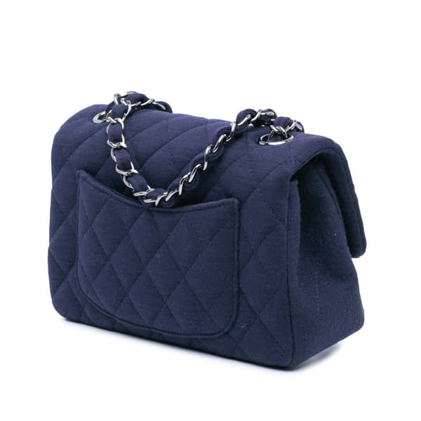 Pre-owned Chanel Mini Rectangular Classic Jersey Single Flap Blue