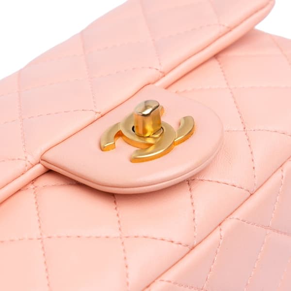 Pre-owned Chanel Mini Rectangular Lambskin Pearl Crush Flap Pink