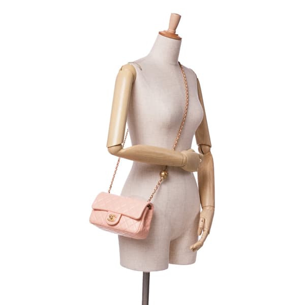 Pre-owned Chanel Mini Rectangular Lambskin Pearl Crush Flap Pink