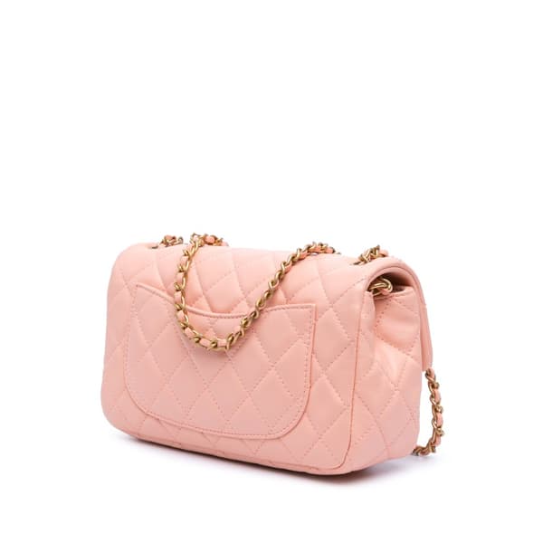Pre-owned Chanel Mini Rectangular Lambskin Pearl Crush Flap Pink