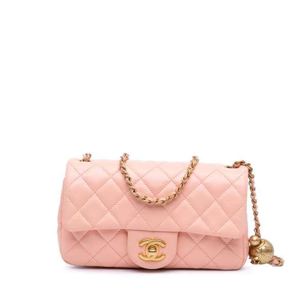 Pre-owned Chanel Mini Rectangular Lambskin Pearl Crush Flap Pink