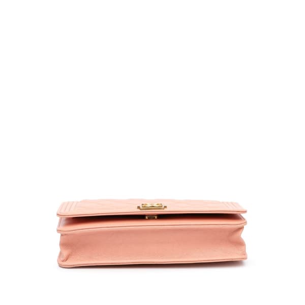 Pre-owned Chanel Quilted Caviar Boy Wallet on Chain Pink
