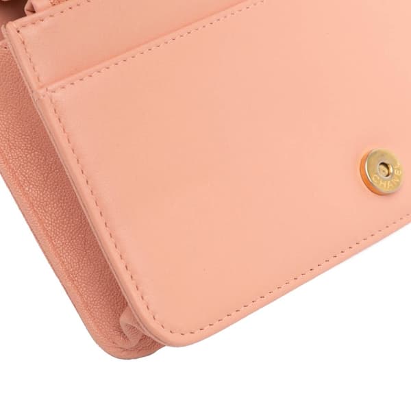 Pre-owned Chanel Quilted Caviar Boy Wallet on Chain Pink