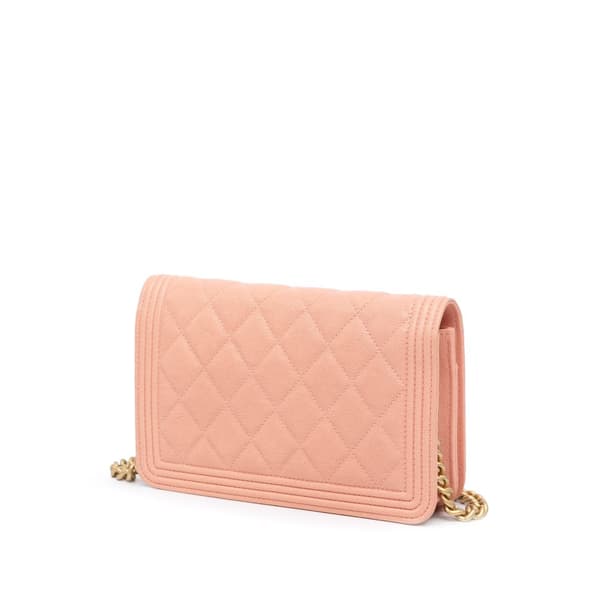 Pre-owned Chanel Quilted Caviar Boy Wallet on Chain Pink