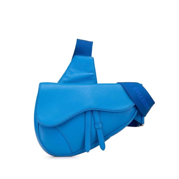 Pre-owned Dior Leather Saddle Crossbody Blue