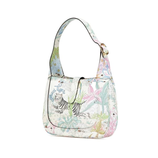 Pre-owned Gucci Yuko Higuchi Small Calfskin Floral Print Jackie 1961 White