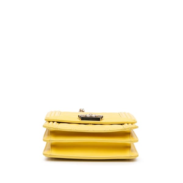 Pre-owned Chanel Quilted Lambskin North South Boy Flap Yellow