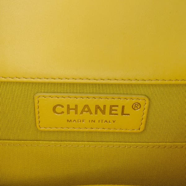 Pre-owned Chanel Quilted Lambskin North South Boy Flap Yellow